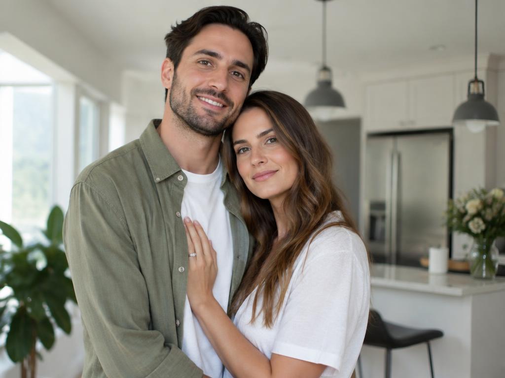 Married couple standing together in a modern home