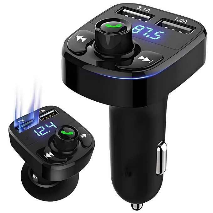 Hands-Free Wireless Bluetooth -Transmitter 2.1 A Dual USB Port